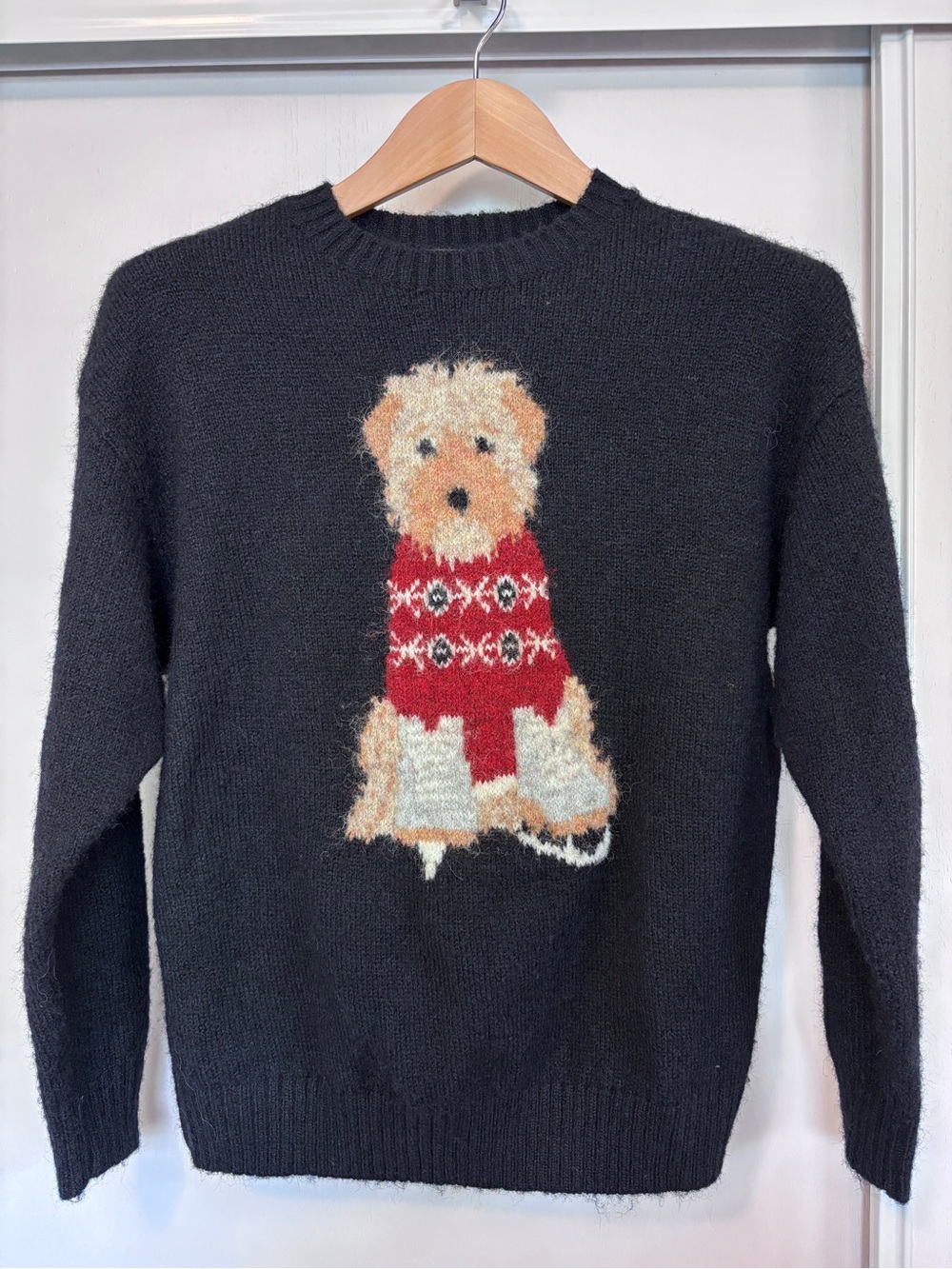 Wild Fable Womens Dog Ice Skating Sweater Size XXS Oversized Novelty Viral Wool